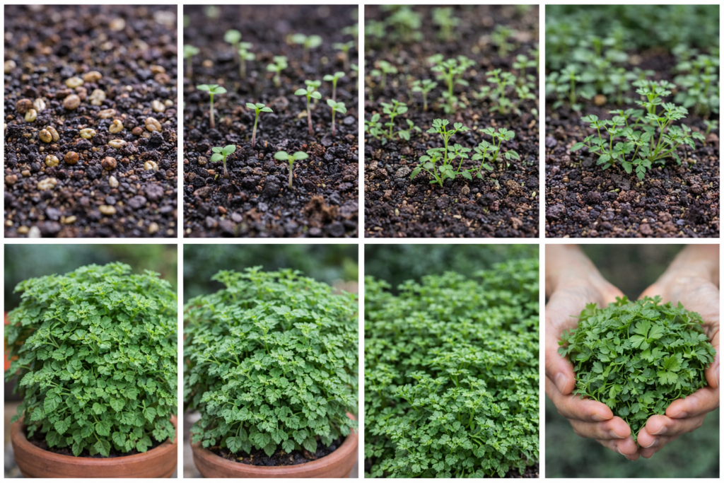 Parsley at various stages of growth