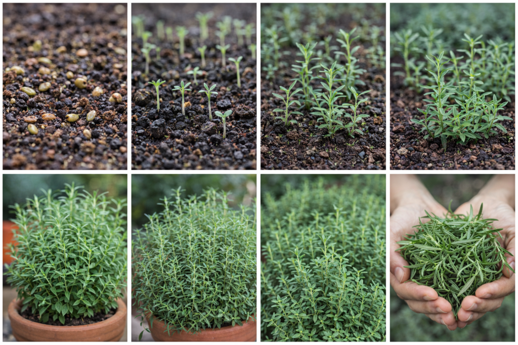 Rosemary are various stages of growth