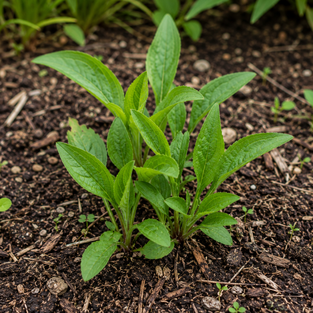 Young echinacea leaves